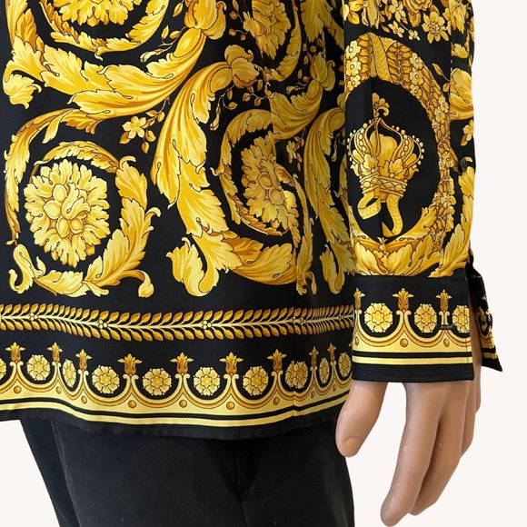 VERSACE BARROCCO SILK TWILL SHIRT IN BLACK + GOLD - Picture 8 of 8